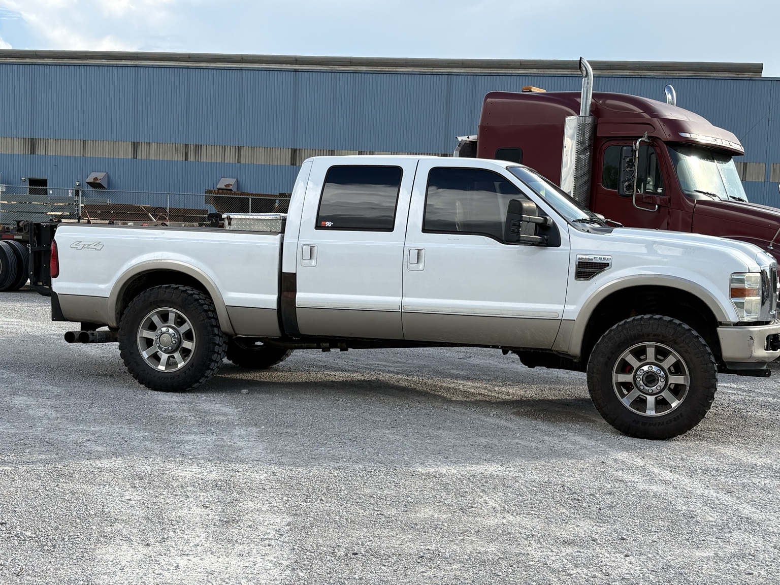 White Ford F-250 King Ranch diesel truck parked outside